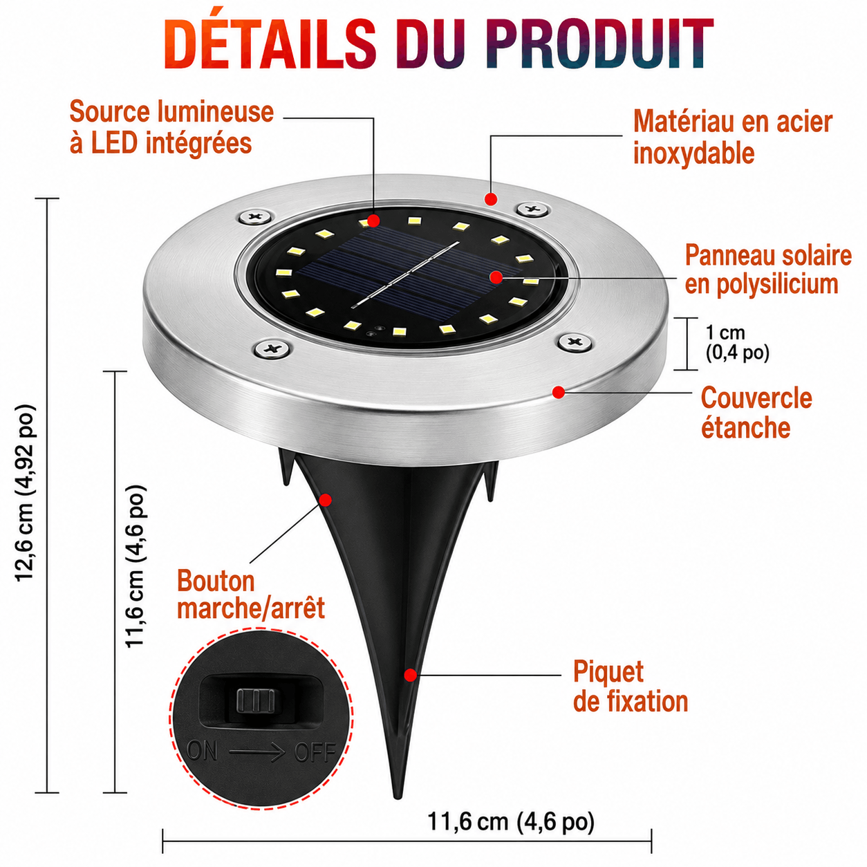 Pack de 4 Projecteurs Solaire LED 8W – Éclairage Extérieur Décoratif pour Jardin et Terrasse (Lubumbashi) – Image 2