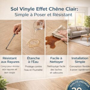 Sol Vinyle Effet Chêne Clair – Lames PVC Étanches, Résistantes et Faciles à Poser (15×91 cm)