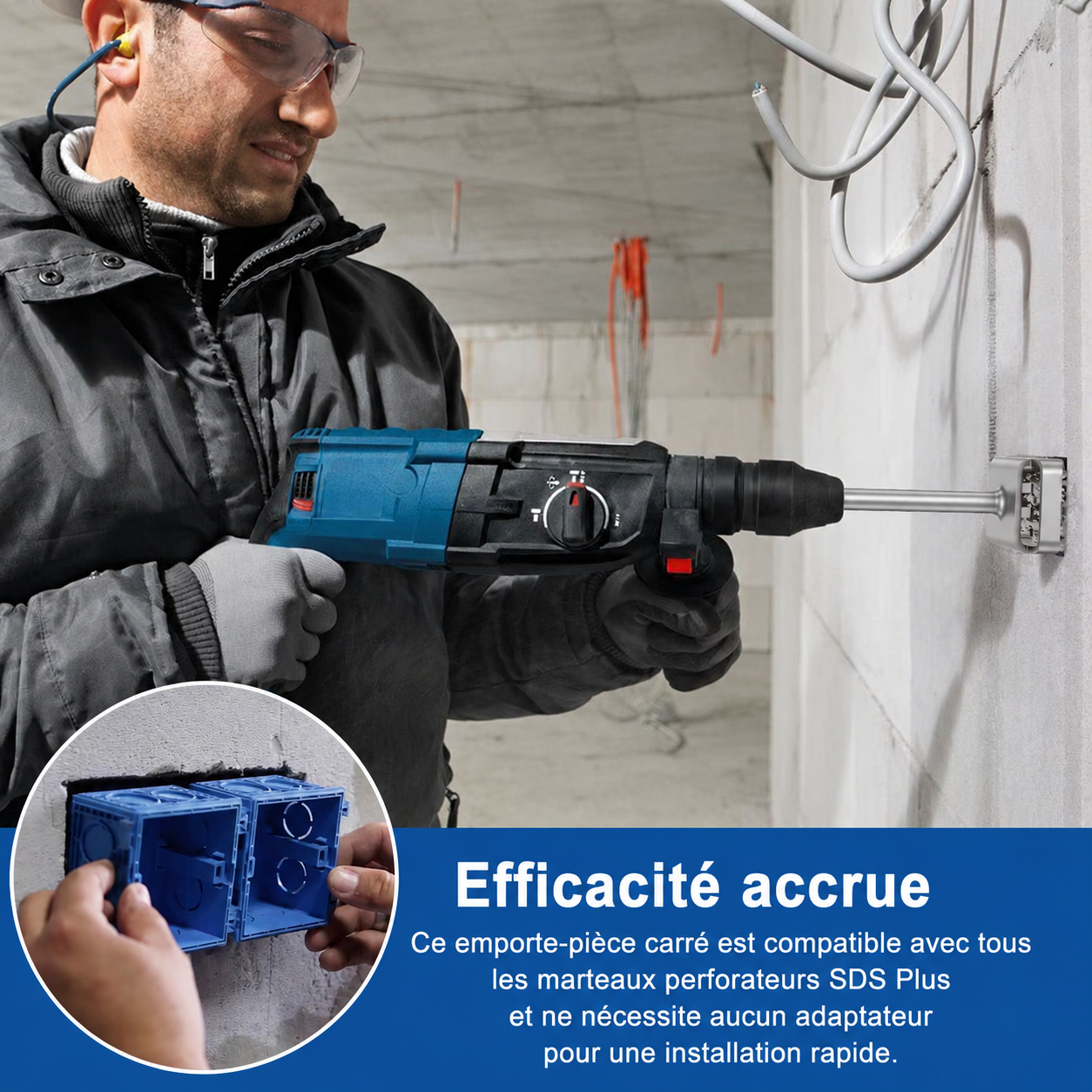 Ouvre-Trou Carré SDS Plus pour Béton & Brique – Perçage Rapide pour Boîtes Électriques 86mm – Image 2