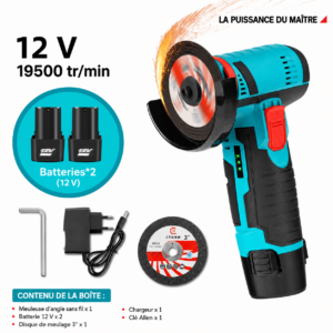 Currency 2 Mini Meuleuse Sans Fil 12V Portable – Kit Complet avec 2 Batteries, Chargeur & Disque de Coupe