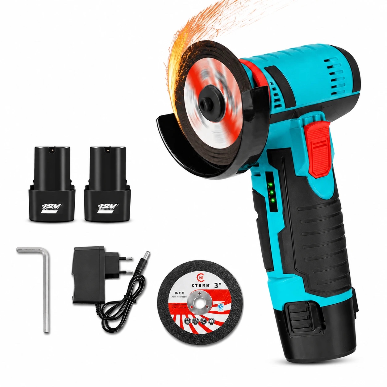 Mini Meuleuse Sans Fil 12V Portable – Kit Complet avec 2 Batteries, Chargeur & Disque – Image 2