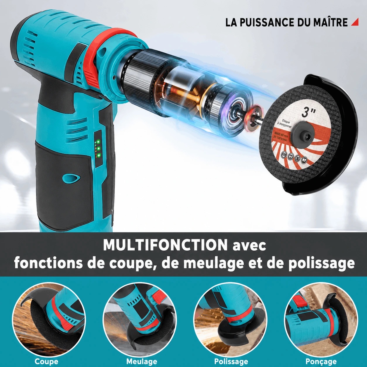 Mini Meuleuse Sans Fil 12V Portable – Kit Complet avec 2 Batteries, Chargeur & Disque – Image 3