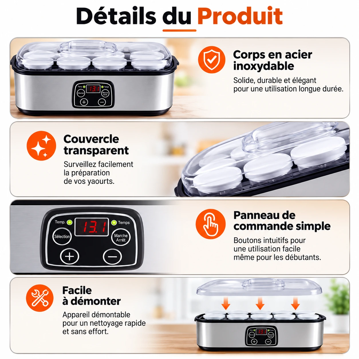 Yaourtière Électrique 1,4L avec 8 Pots — Température & Temps Réglables – Image 2
